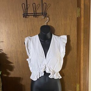 Fancyinn White Ruffle Crop Top Blouse Women’s Size M